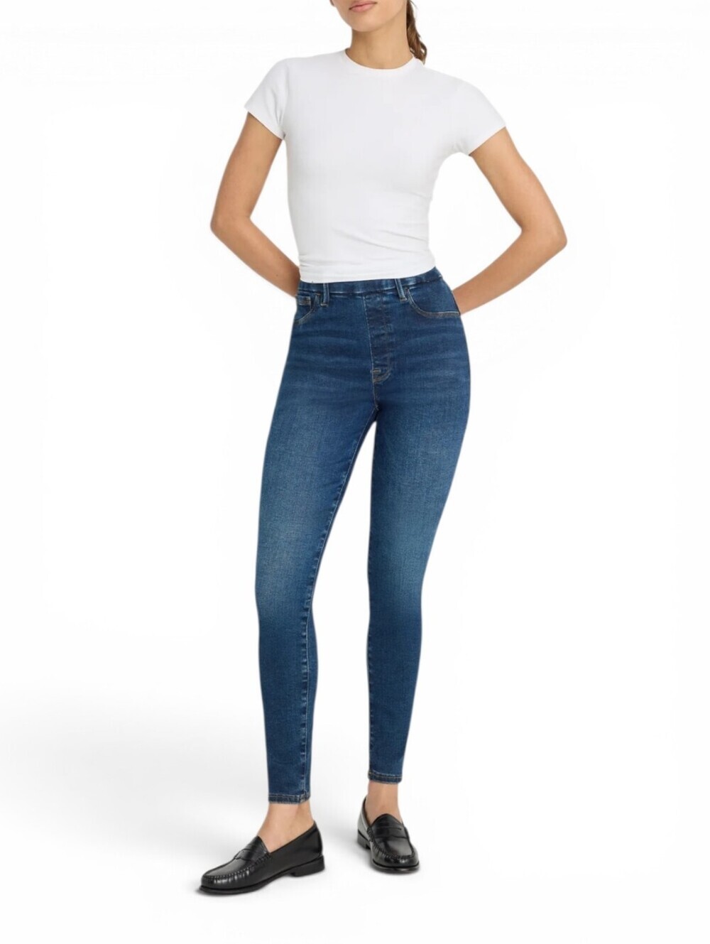Good American Good Legs Pull On Skinny Jeans In Indigo Blue Size L / 3 NWT